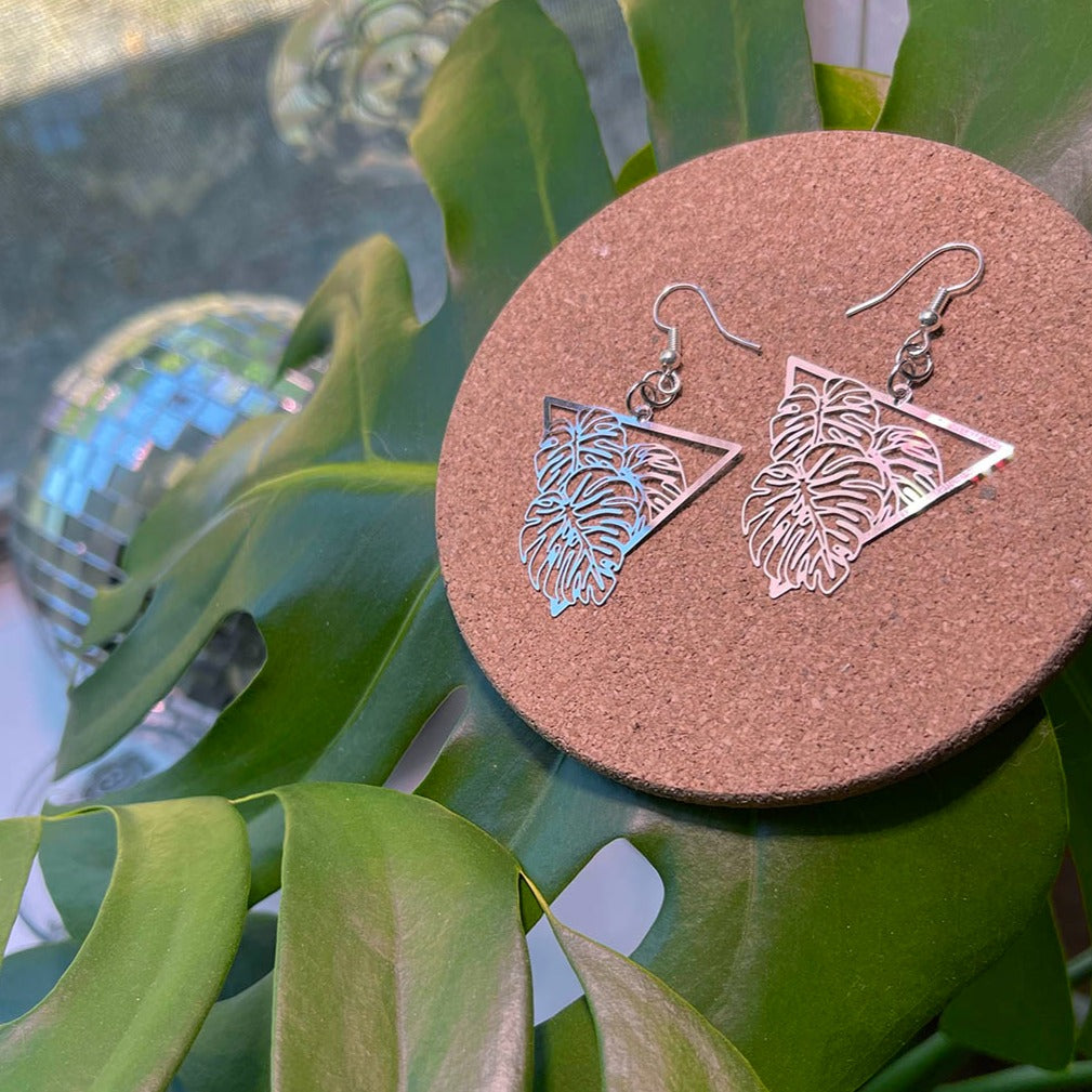 geometric monstera leaf earrings