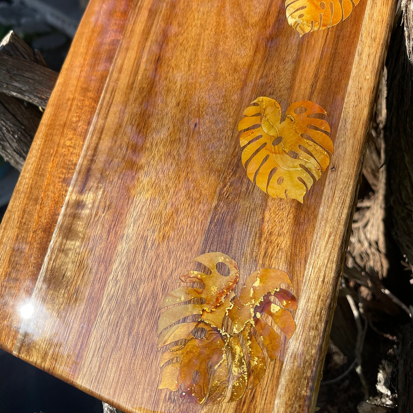 monstera tray hand painted boho earthy botanical table decor