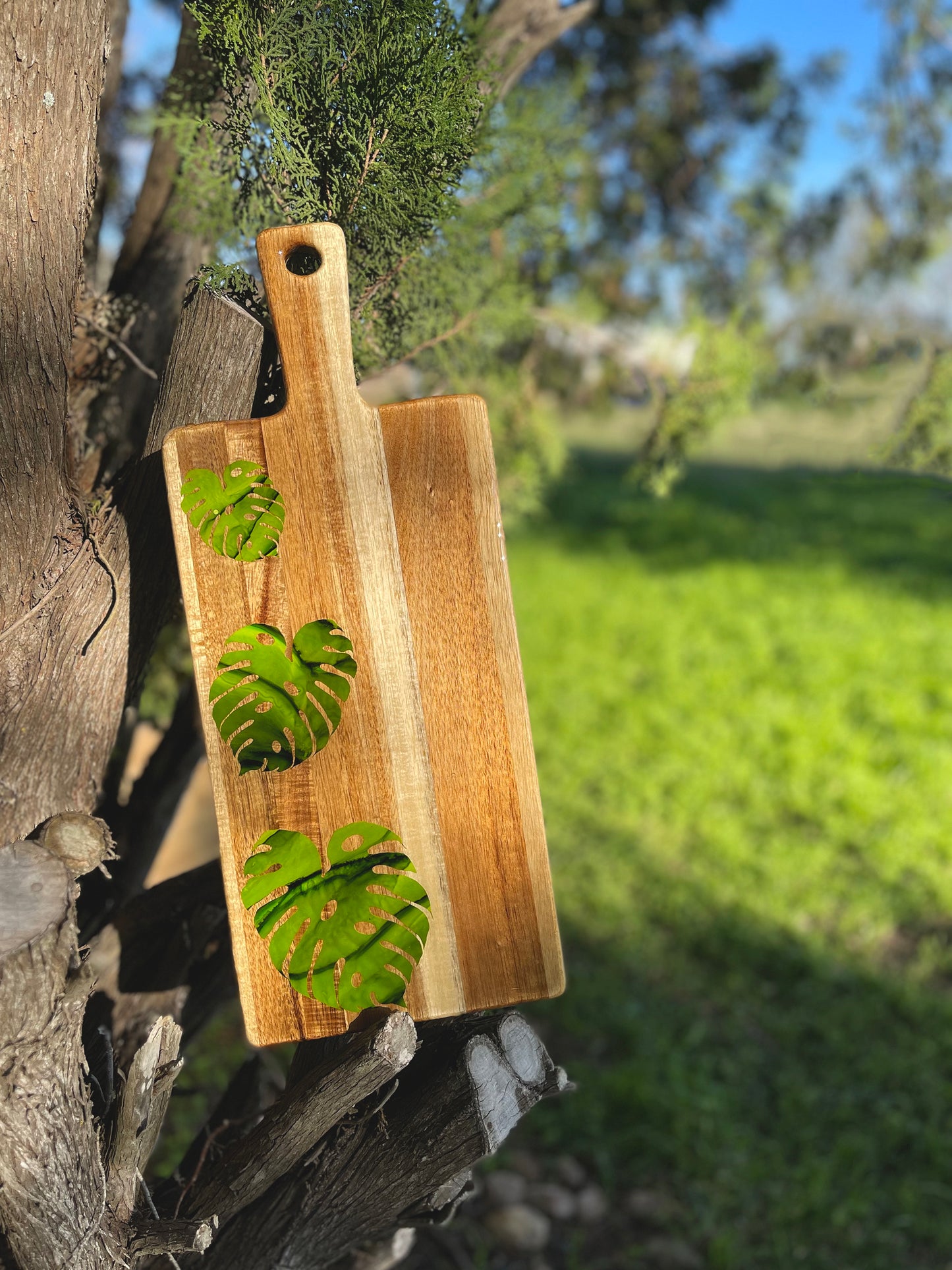 monstera leaves charcuterie serving board