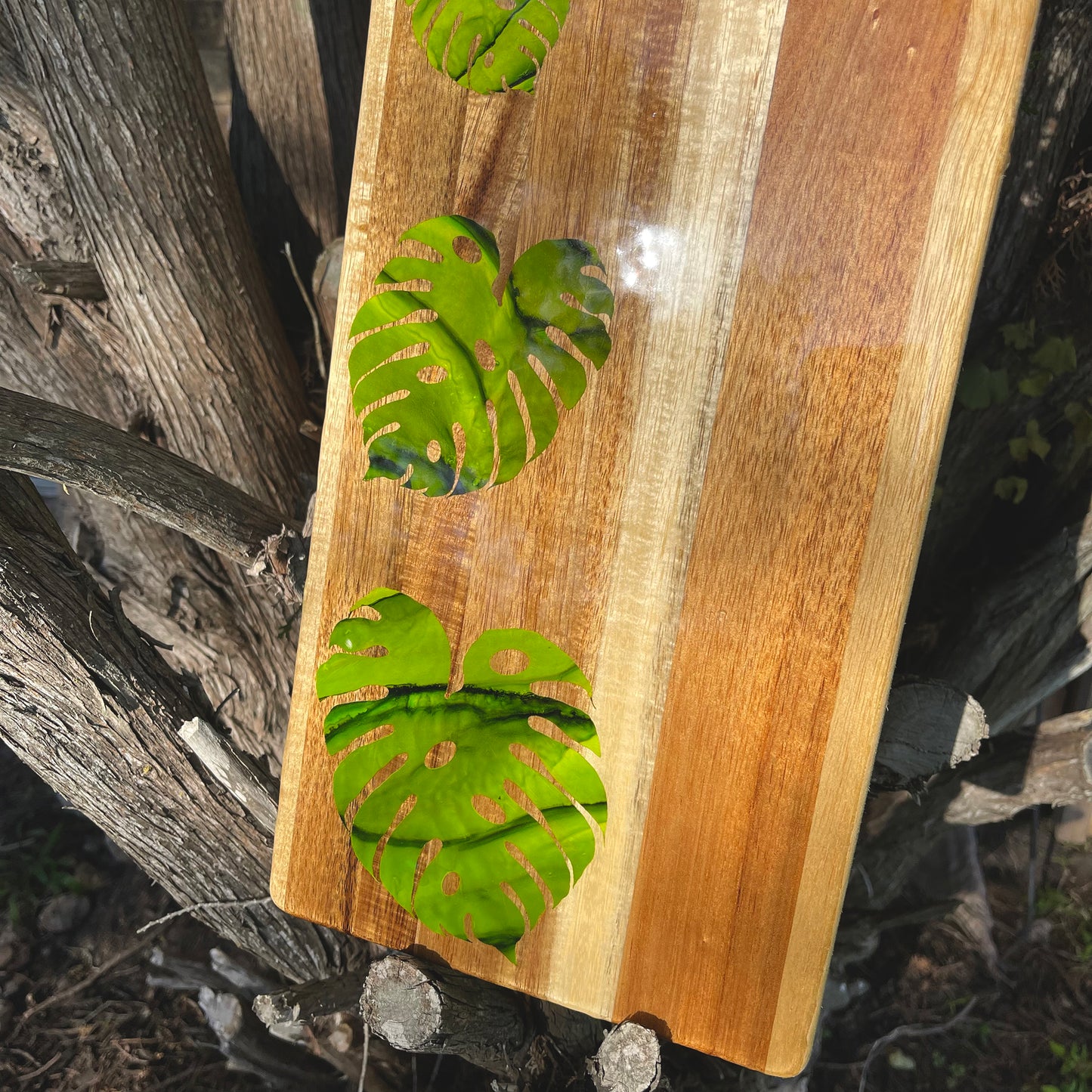 monstera leaves charcuterie serving board