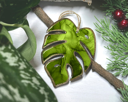 monstera ornament 2023 hand painted holiday ornament