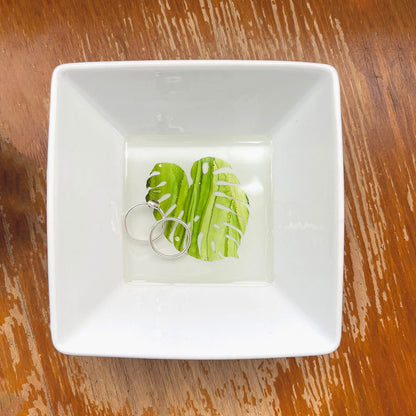monstera trinket dish hand painted leaf square ceramic bowl
