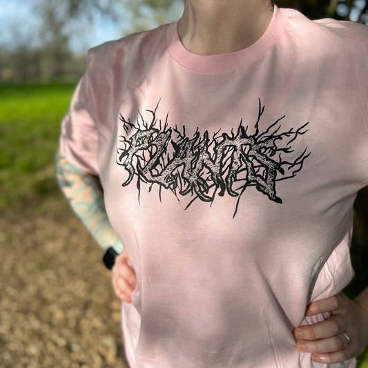 plants black metal logo t-shirt pink